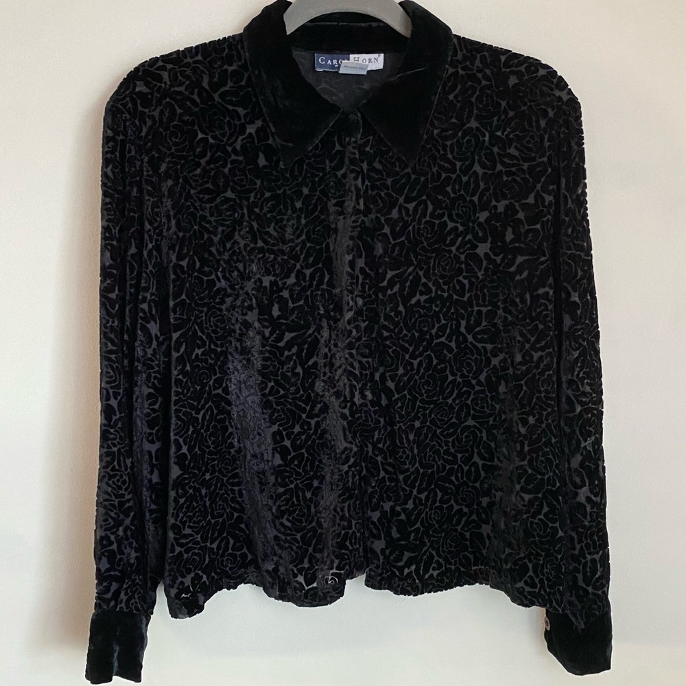 Whimsigoth Sheer Velvet & Black Rose Button Up Top